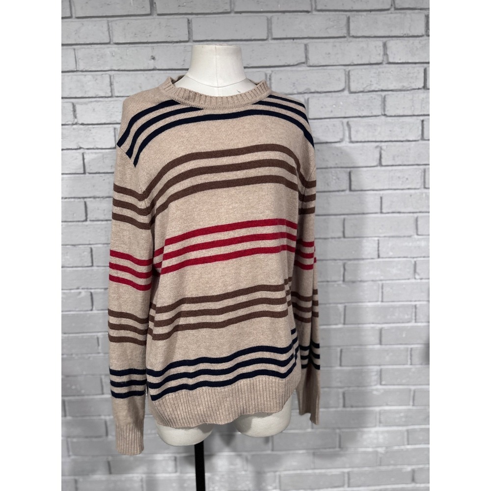 J.Crew Rugged Merino Wool Blend Striped Crewneck Sweater Preppy Excellent XL